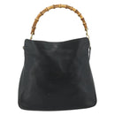 GUCCI Bamboo Shoulder Bag Leather 2way Black Gold 001 1705 1638 Auth 180041-2