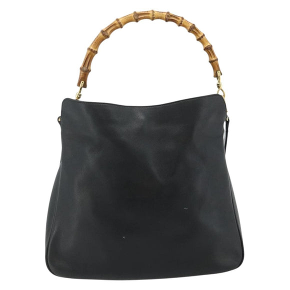 GUCCI Bamboo Shoulder Bag Leather 2way Black Gold 001 1705 1638 Auth 180041