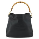 GUCCI Bamboo Shoulder Bag Leather 2way Black Gold 001 1705 1638 Auth 180041-3