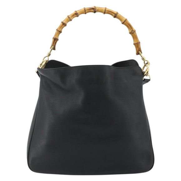 GUCCI Bamboo Shoulder Bag Leather 2way Black Gold 001 1705 1638 Auth 180041