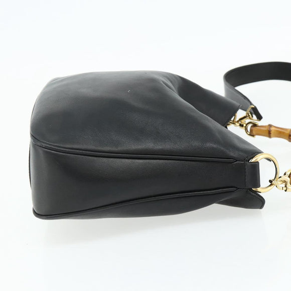 GUCCI Bamboo Shoulder Bag Leather 2way Black Gold 001 1705 1638 Auth 180041