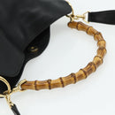 GUCCI Bamboo Shoulder Bag Leather 2way Black Gold 001 1705 1638 Auth 180041-7