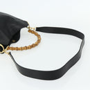 GUCCI Bamboo Shoulder Bag Leather 2way Black Gold 001 1705 1638 Auth 180041-9