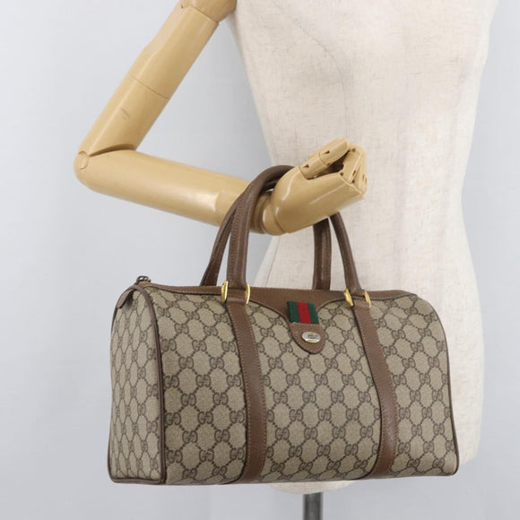GUCCI GG Supreme Web Sherry Line Hand Bag PVC Beige Red 39 02 007 Auth 180049