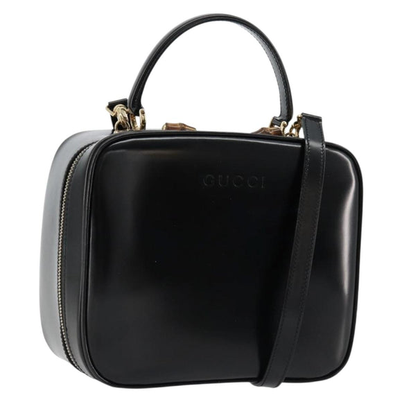 GUCCI Bamboo Vanity Hand Bag Patent 2way Black Gold 000 270 0323 Auth 180050