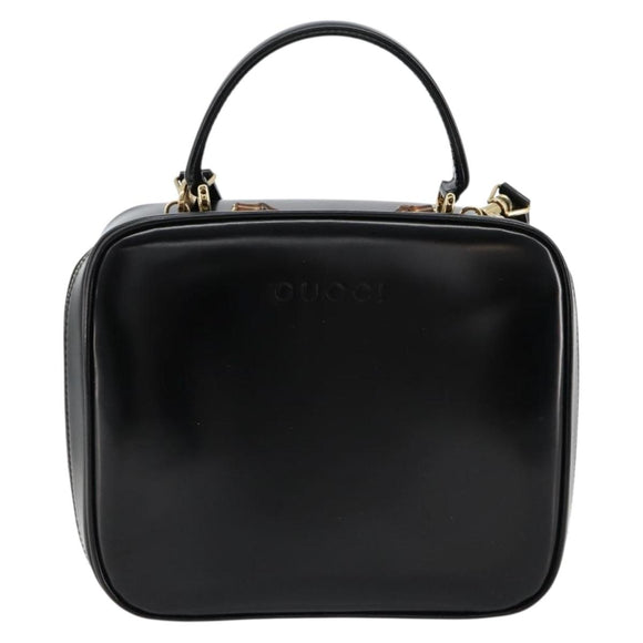 GUCCI Bamboo Vanity Hand Bag Patent 2way Black Gold 000 270 0323 Auth 180050