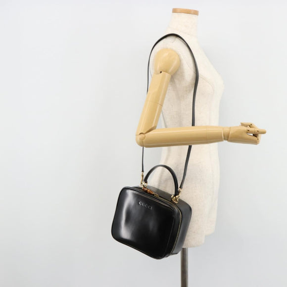 GUCCI Bamboo Vanity Hand Bag Patent 2way Black Gold 000 270 0323 Auth 180050