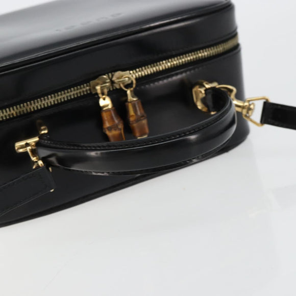 GUCCI Bamboo Vanity Hand Bag Patent 2way Black Gold 000 270 0323 Auth 180050