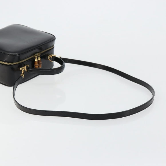 GUCCI Bamboo Vanity Hand Bag Patent 2way Black Gold 000 270 0323 Auth 180050