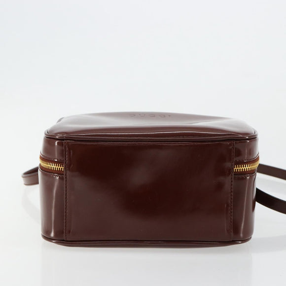 GUCCI Bamboo Vanity Hand Bag Patent leather 2way Brown Gold Auth 180051
