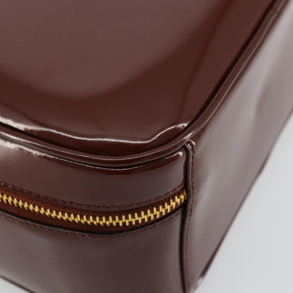 GUCCI Bamboo Vanity Hand Bag Patent leather 2way Brown Gold Auth 180051