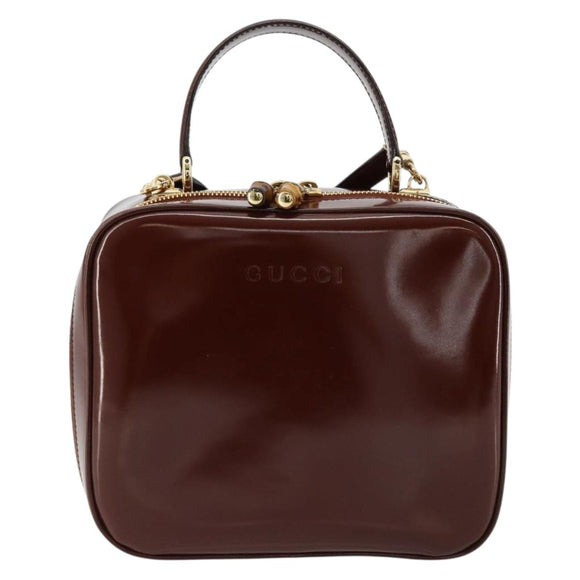 GUCCI Bamboo Vanity Hand Bag Patent leather 2way Brown Gold Auth 180051