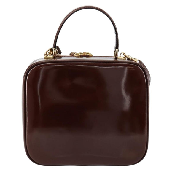 GUCCI Bamboo Vanity Hand Bag Patent leather 2way Brown Gold Auth 180051