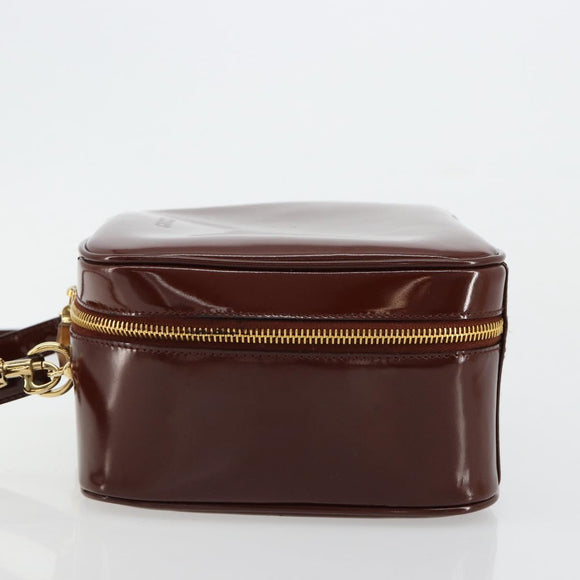 GUCCI Bamboo Vanity Hand Bag Patent leather 2way Brown Gold Auth 180051