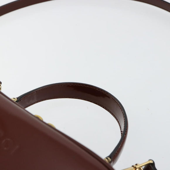 GUCCI Bamboo Vanity Hand Bag Patent leather 2way Brown Gold Auth 180051