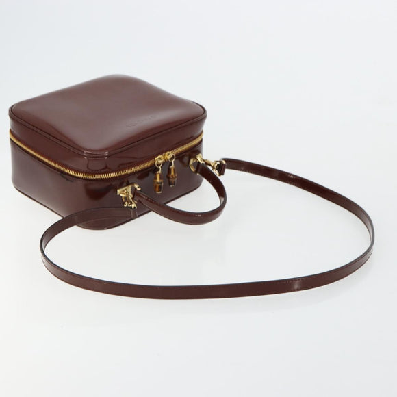 GUCCI Bamboo Vanity Hand Bag Patent leather 2way Brown Gold Auth 180051