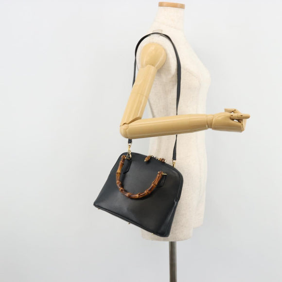 GUCCI Bamboe Handtas Leer 2way Groen Goud 000 1274 0290 Auth 180052