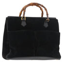 GUCCI Bamboo Tragetasche Wildleder Schwarz Gold Auth 180053-1