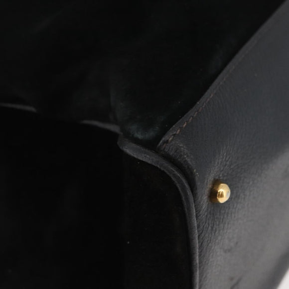 GUCCI Bamboo Tragetasche Wildleder Schwarz Gold Auth 180053