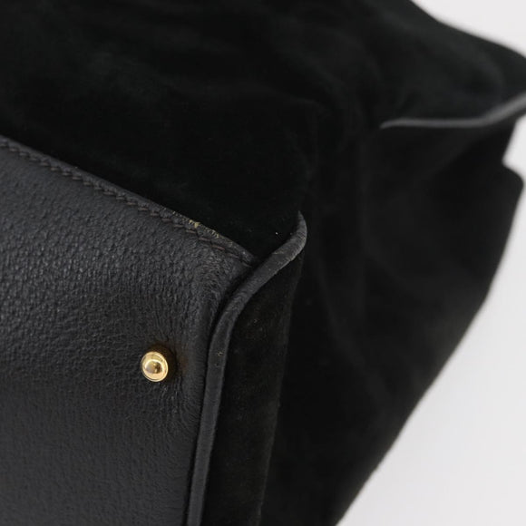 GUCCI Bamboo Tragetasche Wildleder Schwarz Gold Auth 180053