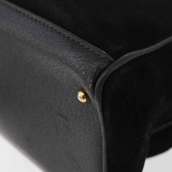 GUCCI Bamboo Tragetasche Wildleder Schwarz Gold Auth 180053