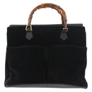 GUCCI Bamboo Tragetasche Wildleder Schwarz Gold Auth 180053-13