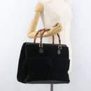 GUCCI Bamboo Tragetasche Wildleder Schwarz Gold Auth 180053-24