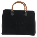 GUCCI Bamboo Tragetasche Wildleder Schwarz Gold Auth 180053-2