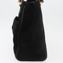 GUCCI Bamboo Tragetasche Wildleder Schwarz Gold Auth 180053-3