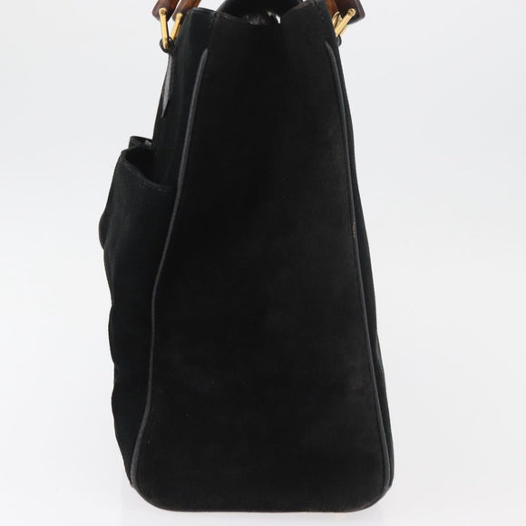 GUCCI Bamboo Tragetasche Wildleder Schwarz Gold Auth 180053