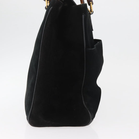 GUCCI Bamboo Tragetasche Wildleder Schwarz Gold Auth 180053