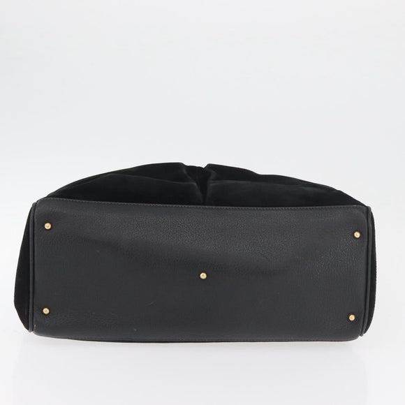 GUCCI Bamboo Tragetasche Wildleder Schwarz Gold Auth 180053