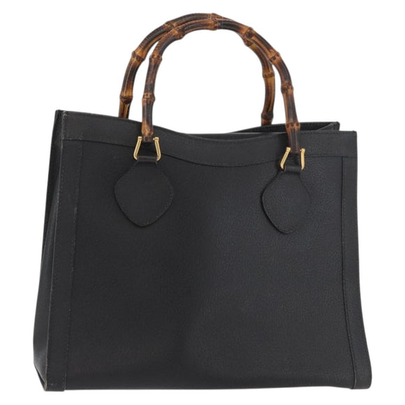 GUCCI Bamboo Tote Bag Leather Black Gold Auth 180054