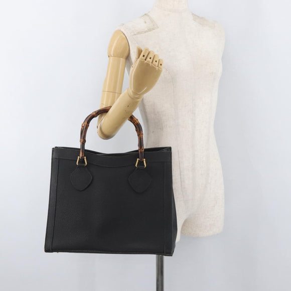 GUCCI Bamboo Tote Bag Leather Black Gold Auth 180054