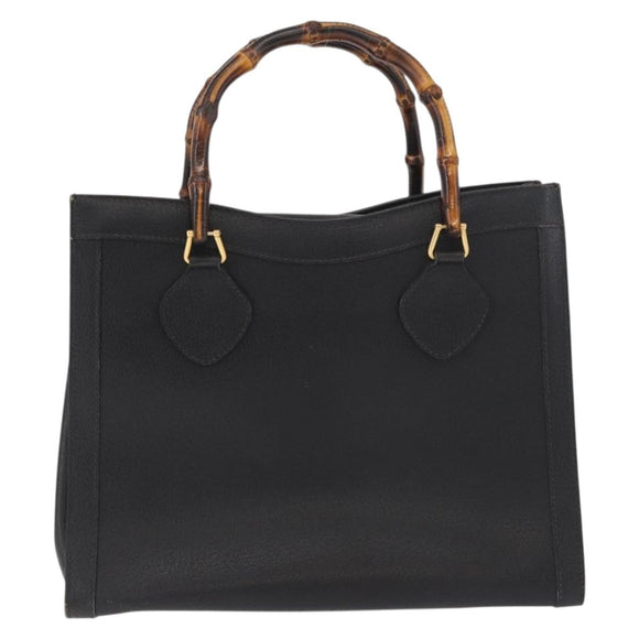 GUCCI Bamboo Tote Bag Leather Black Gold Auth 180054