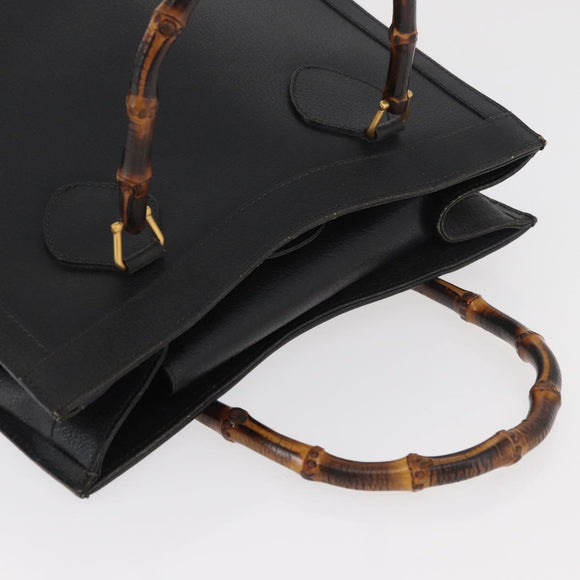 GUCCI Bamboo Tote Bag Leather Black Gold Auth 180054