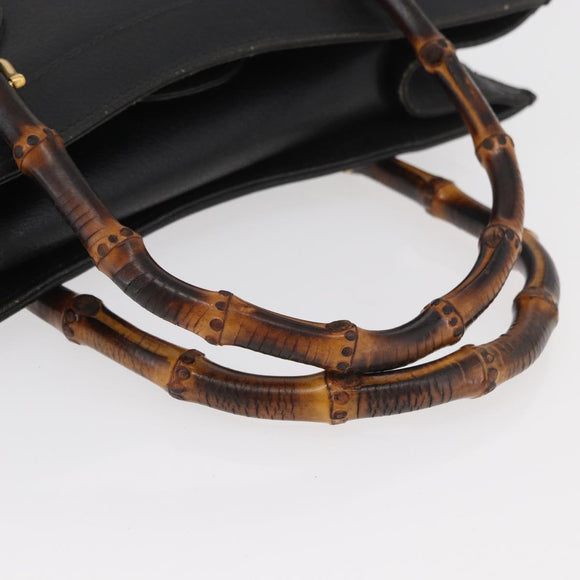 GUCCI Bamboo Tote Bag Leather Black Gold Auth 180054