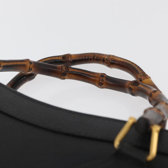 GUCCI Bamboo Tote Bag Leather Black Gold Auth 180054