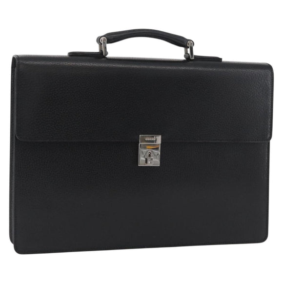 GUCCI Business Bag Leather Black Silver 015 0235 Auth 180056