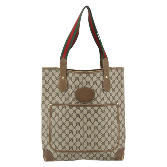 GUCCI GG Supreme Web Sherry Line Tote Bag PVC Beige Red 002 904 0223 Auth 180060