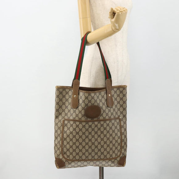 GUCCI GG Supreme Web Sherry Line Tote Bag PVC Beige Red 002 904 0223 Auth 180060