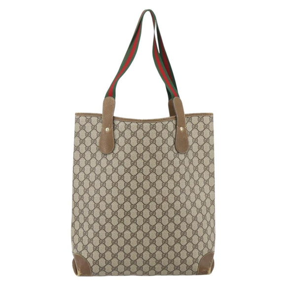 GUCCI GG Supreme Web Sherry Line Tote Bag PVC Beige Red 002 904 0223 Auth 180060