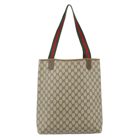 GUCCI GG Supreme Web Sherry Line Tote Bag PVC Beige Red 40 02 003 Auth 180061
