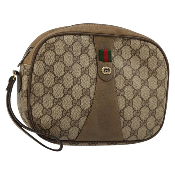 GUCCI GG Supreme Web Sherry Line Clutch Bag PVC Beige Gold 89 01 034 Auth 180063