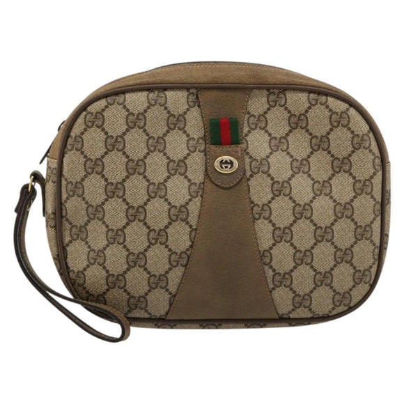 GUCCI GG Supreme Web Sherry Line Clutch Bag PVC Beige Gold 89 01 034 Auth 180063