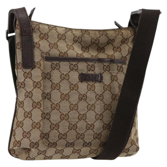 GUCCI GG Canvas Shoulder Bag Beige Silver 122793 Auth 180064