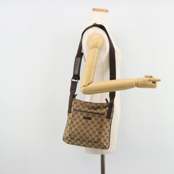 GUCCI GG Canvas Shoulder Bag Beige Silver 122793 Auth 180064