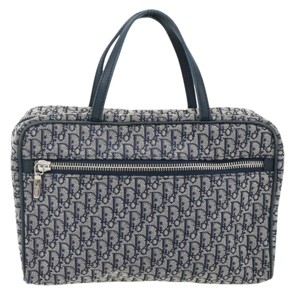 Christian Dior Trotter Canvas Hand Bag Navy Silver Auth 180069A