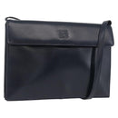 LOEWE Anagram Shoulder Bag Leather Navy Gold Auth 180071-1
