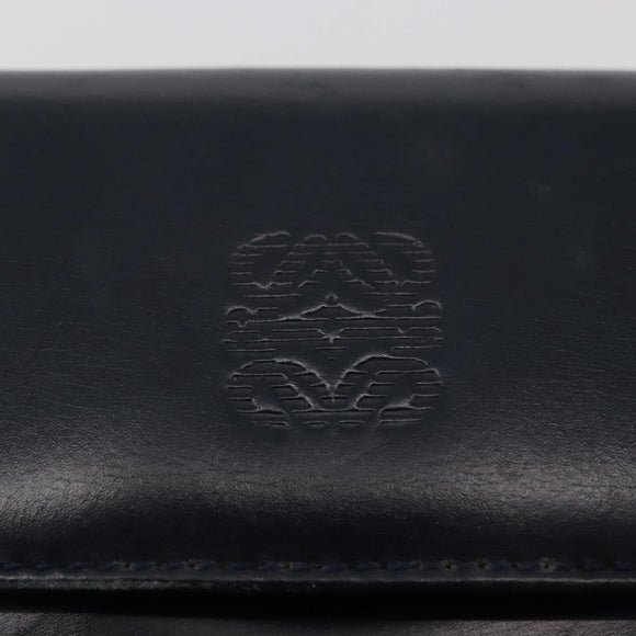 LOEWE Anagram Shoulder Bag Leather Navy Gold Auth 180071
